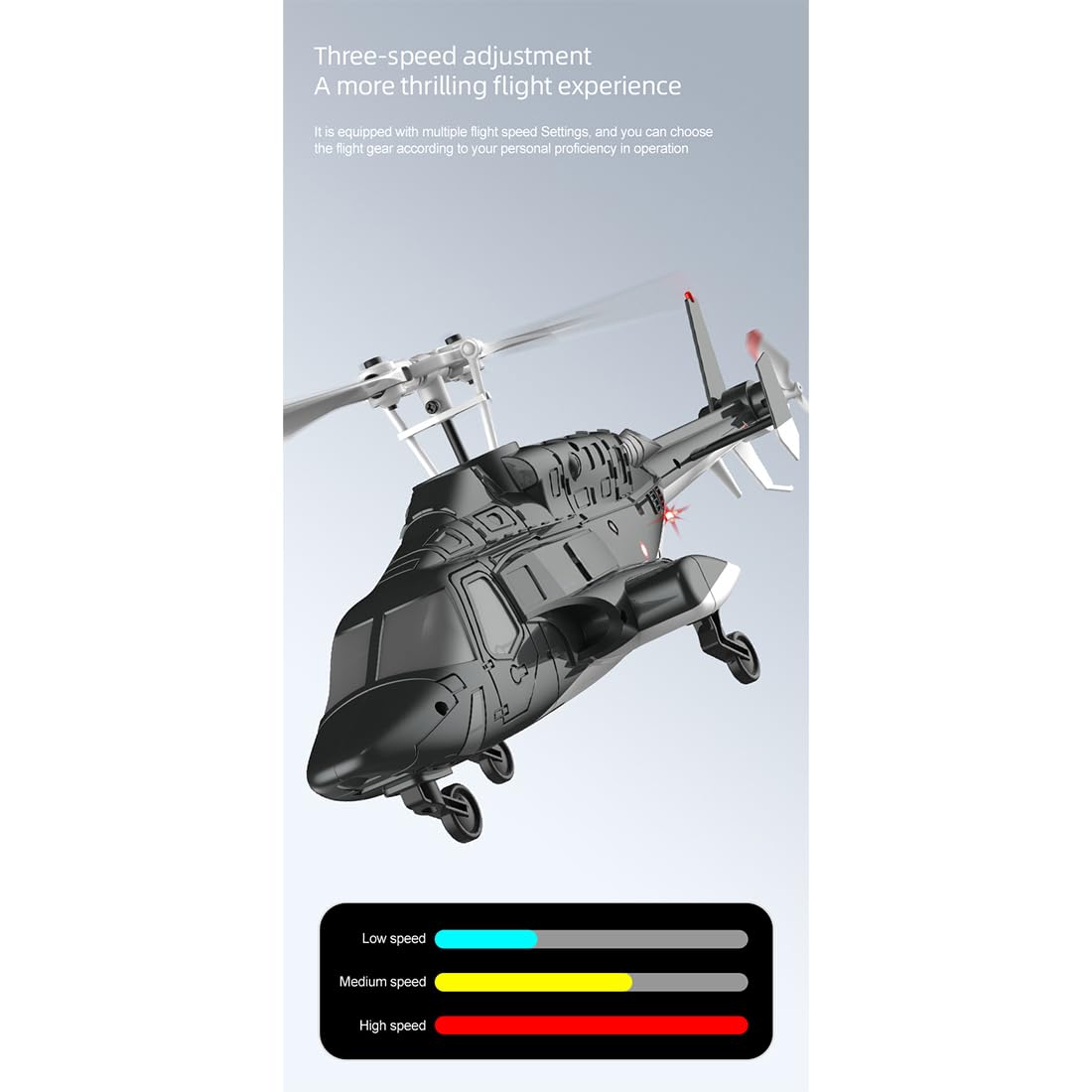 Elicottero radiocomandato A61, scala Air Wolf 1/52, con giroscopio a 6 assi e flusso ottico, aereo radiocomandato 4CH Flybarless RC con avvio One-Key, RTF per principianti, bianco e nero
