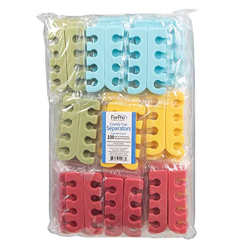 ForPro Comfy Toe Separators, Assorted Colors, Pedicure Toe Separators, 1â€ W x 3.5â€ L 100-Count