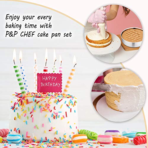 P&P Chef 8 Inch Cake Pan Set, 3 Pcs Round Baking Pans Stainless Steel Layer Birthday Wedding Cake Pans, Fit Oven / Pots / Pressure Cooker, Non Toxic & Heavy Duty, Dishwasher Safe #TOP6