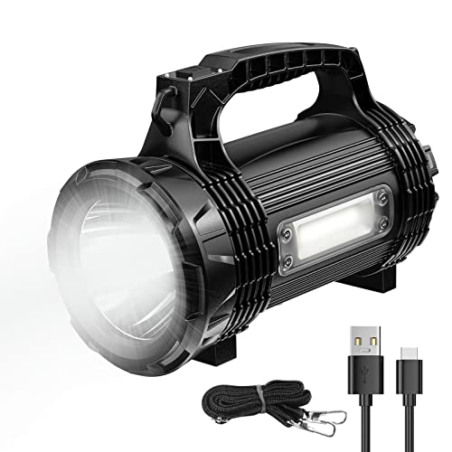 ERAY LED Taschenlampe Aufladbar, Handscheinwerfer LED Akku mit 8 Lichtmodi Taschenlampen mit USB Kabel, IP65 Wasserdicht, Schultergurt, SOS Notfall Taschenlampe 1200 Lumen für Camping/Wander