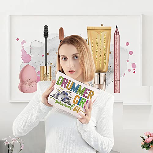 LEVLO Drummer Girl Cosmetic Make Up Bag Drum Player Gift Drummer Girl Survival Kit Makeup Zipper Pouch Bag for Women Girls Drummer Girl - Image 2