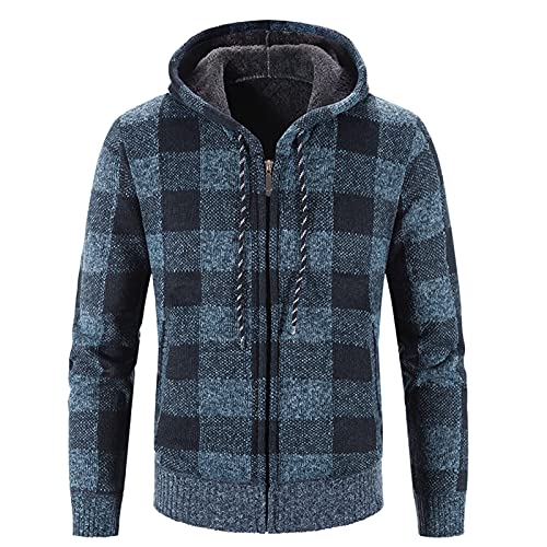 Plaid Hoodies Cardigan for Men Hoodie Zip Up Winter Sherpa Lined Cardigan Sweatshirt Long Sleeve Knitted Cardigan Sweater3