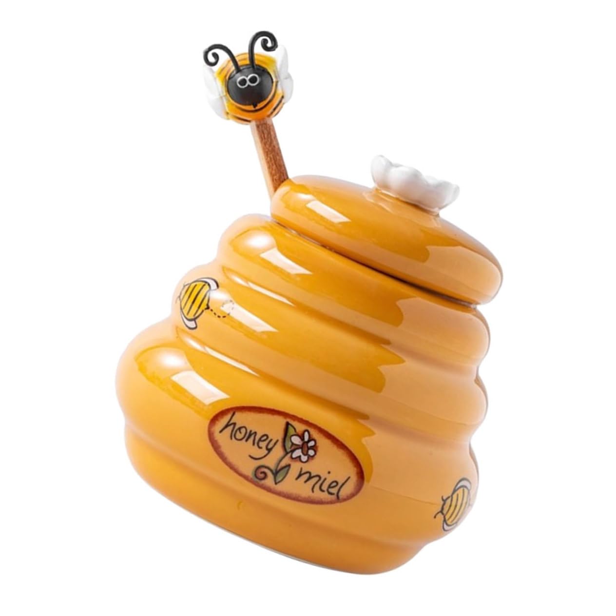 Amosfun Lot De 5 Récipients Avec Louche En Bois Et Céramique Avec Couvercle Distributeur De Sirop Multi-usages Pour