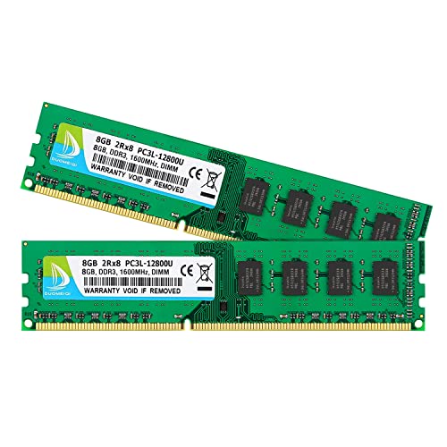 DUOMEIQI Lot de 2 modules de mémoire RAM DDR3L PC3 12800 12800U DDR3L DDR3 1600 MHz DIMM UDIMM RAM 2Rx8 1,35 V/1,5 V CL11 240 broches non-ECC sans tampon pour système Intel et AMD Vert Cover