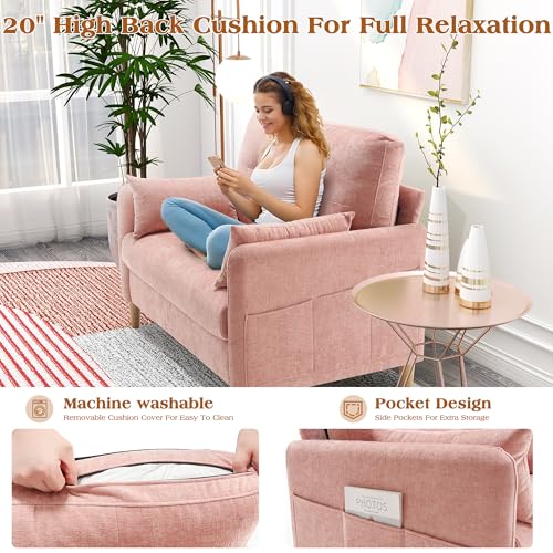 Image of Hanherry Loveseat Sofa, 44 inch Small Couch for Living Room, Chenille Fabric Love Seat Comfy Sofa for Bedroom with Throw Pillow,Removable Cushion Cover,Couches for Small Space,Apartment,Dorm