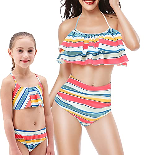 Image of Girls Two Piece Swimsuits Rainbow Bikini Sets Adjustable Strap Bathing Suits