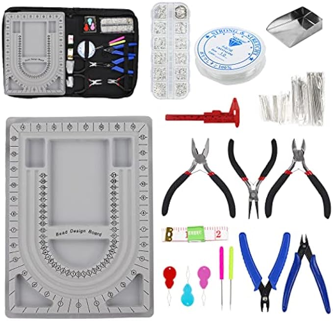 Beading Board for Jewelry Making Beading Trays Beading Supplies Flocking Designs Necklace Making Bracelets Making Trays Measuring Boards Handmade DIY Craft Tool Kit with Jewelry Pliers