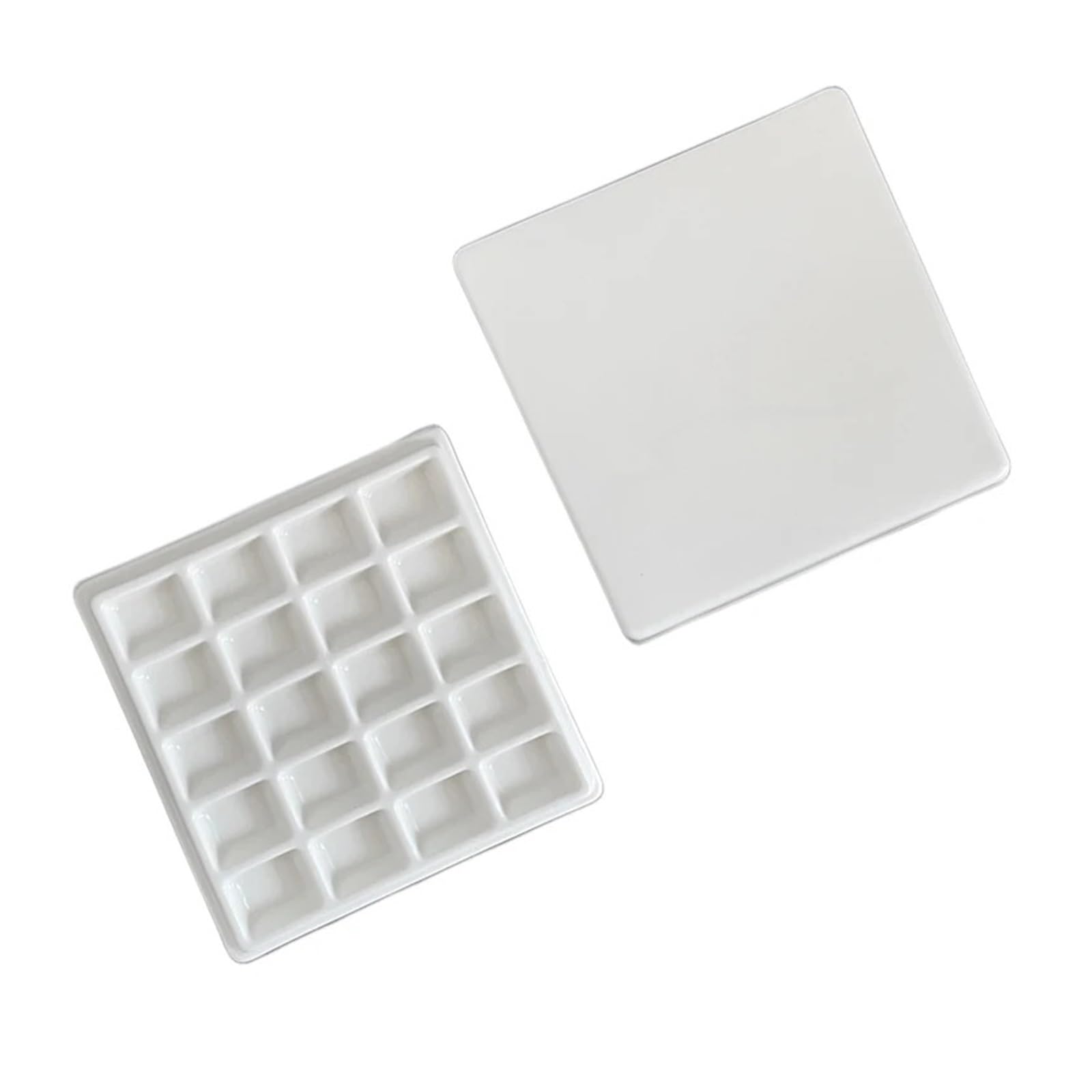 Porcelain Watercolor Paint Palette, Square Ceramic Watercolor Palette With Lid L Artist 12/20 Grids Color Mixing Tray