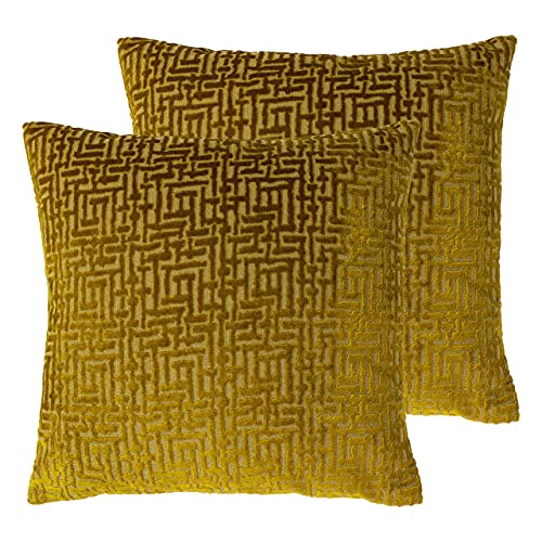 Paoletti Delphi Feather Filled Cushions (Twin Pack), Polyester, Gold