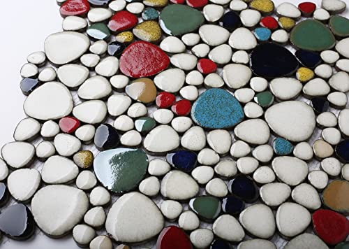 Parrotile Lovebird Random Sized Ceramic Colorful Pebbles Tile 12'' X 12'' Mosaic Wall Backsplash & Shower Floor Tile Pt85 (Box Of 5 Sheets) #TOP3