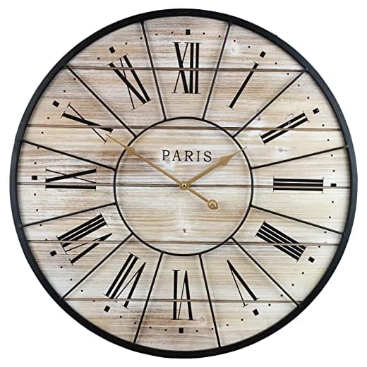 Sorbus Paris Large Wall Clock for Living Room - 24-Inch Wall Clock - Oversized Centurian Roman Numeral Style Modern Wall Clock - Large Clock Home Decor -Wood Metal Decorative Analog Metal Clock