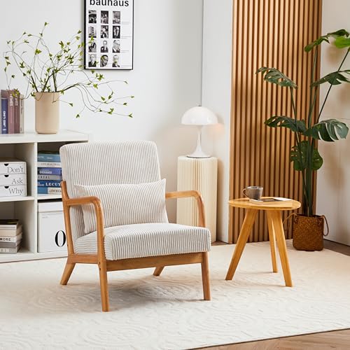 Upholstered Accent Chair Mid Century Modern Comfy Lvliving Room Bedroom Office Balcony Pottery Barn Accent Chairs Set of 2 with Solid Wood Frame Arm Reading Chair for Living Room Bedroom Beige
