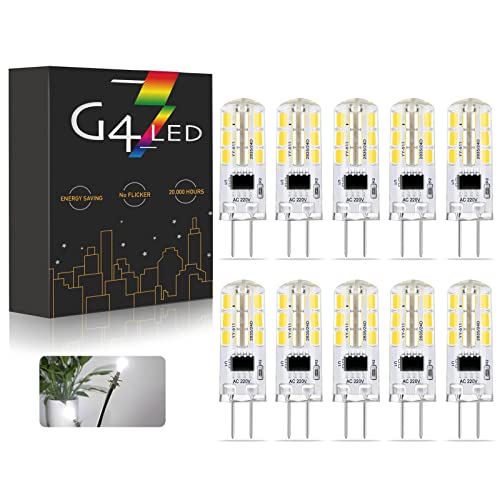 BVCL Lampadine G4 LED, 220V 2W G4 LED Bianco freddo 6000K 200LM, Equivalente per Lampadine Alogene Da 20W, Non Dimmerabili, Non Sfarfallanti, 10 Pezzi