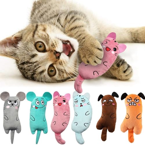 FARDEER 6 Pcs Bite Resistant Catnip Toy for Cats,Catnip Filled Cartoon Mice Cat Plush Chew Teeth Cleaning Toy