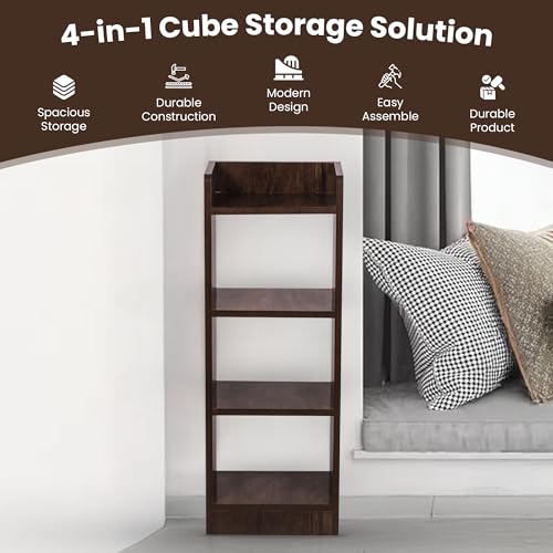 Image of YESMOM YOVA Interior 3 Layer Engineered Wood Multipurpose Rack Bookshelf Storage Organizer Stand Modern White Bookshelf Storage for Home Organization. (Brown)