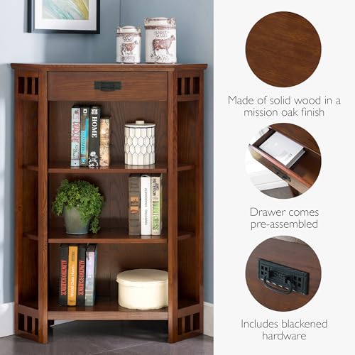 Image of Leick Home Mission Corner Bookcase, 36 inch, Mission Oak