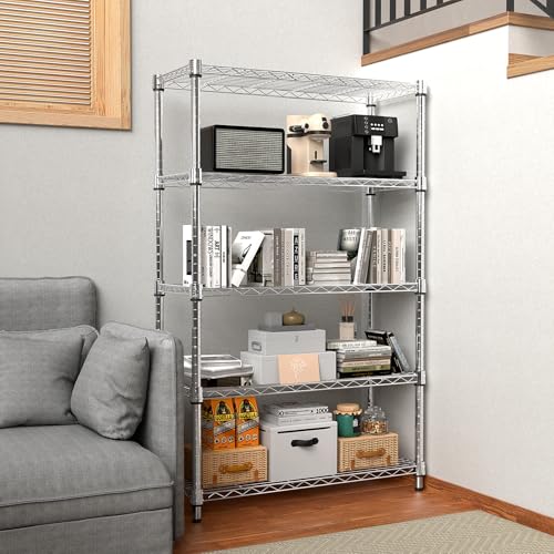 Image of M MZG 1250 lbs Steel Heavy Duty 5-Tier Utility Shelving Unit Steel Organizer Wire Rack for Home,Kitchen,Office,Chrome (13.7 inch D x 23.6 inch W x 62.4 inch H)