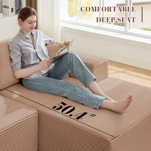 Image of Mangodan 110 inch Cloud Sectional Couch, Boneless Sofa for Living Room, Modular Sectional Sofa with Deep Seat, Comfy Fluffy Couch with L-Shaped Chaise, No Assembly Required (Right-Facing Chaise, Camel)