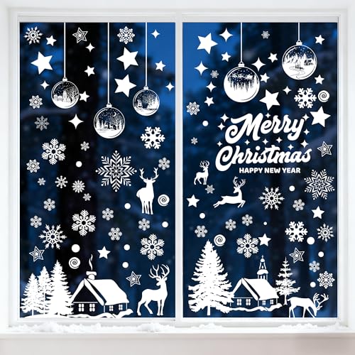 Moxled 179 Fensterbilder Weihnachten Selbstklebend, Weiß Fensterdeko...