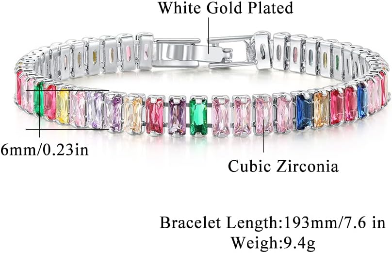 CiNily Adjustable Tennis Bracelets for Women Teen Girls Rainbow Cubic Zirconia Bracelet 14K White Gold Plated Hypoallergenic Slider Bracelet Jewelry Gift - Image 2