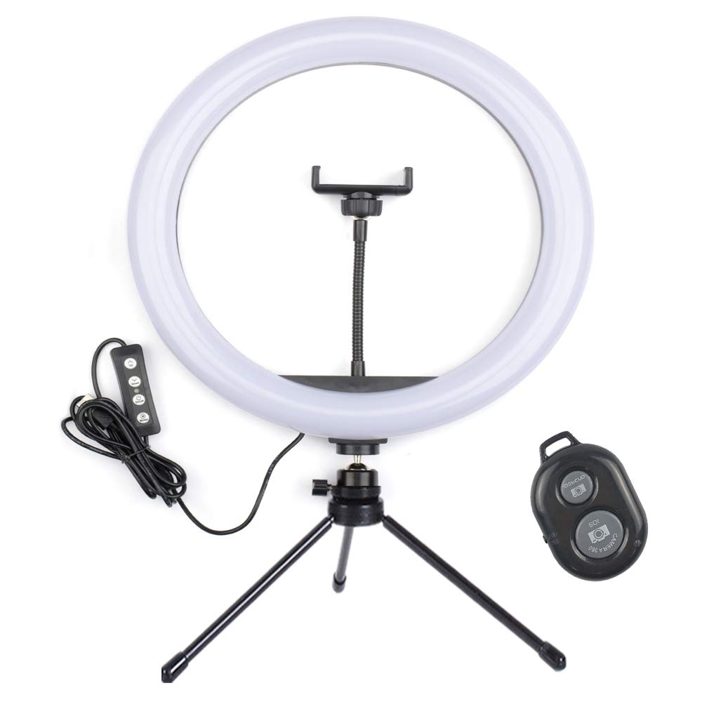 LED Ring Selfie Light 12 inch with Tripod Stand and Phone Holder Selfie Shutter for Live Streaming Make Up (12 inch)
