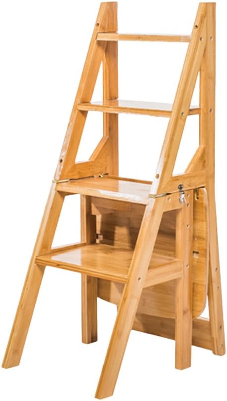 LUNEZY Portable Solid Wood Ladder Chair Foldable 4 Layer Climbing Ladder Movable Multi-Function Flower Stand, Suitable for Indoor Home Decoration and Library