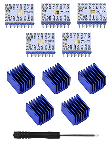 QWORK® 5 piezas TMC2208 V1.2 controlador de motor paso a paso impresora 3D, con destornillador disipador térmico para piezas de impresora 3D