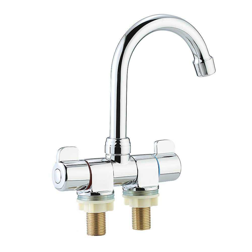 RV Faucet, Plegable RV Grifo Giratorio de Dos manijas para Cubierta/montado en la Pared RV Cocina Grifo Mezclador de Agua fría y Caliente para Remolque de Viaje de Autocaravana