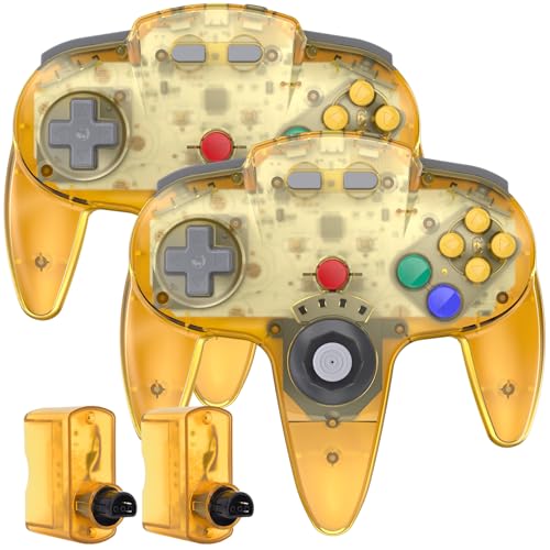 SAFFUN 2 Pack Wireless N64 Controller Made for N64 Console, Clear Yellow