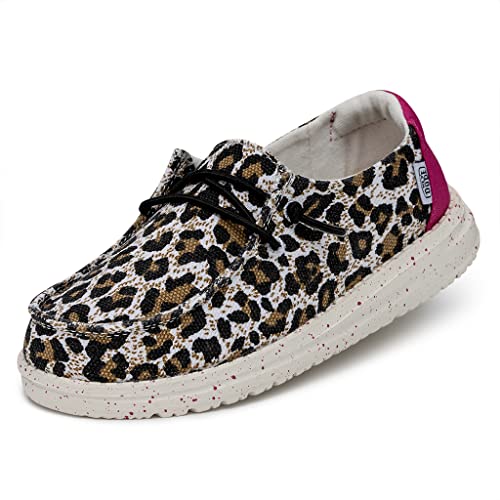 Image of HEYDUDE Wendy Cat (Little Kid /Big Kid) Loafers for Kids - Cotton-Blend Upper - Flex & Fold Technology Cheetah 4 Big Kid M