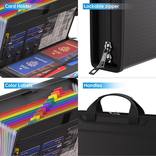 Feuerfeste Dokumentenmappe,A4 Fächermappe,Aktenordner mit Mehreren Fächern,13 Fächer,Feuerfeste Dokumententasche mit Griff und Etiketten,Tragbare,Sichere Aufbewahrung für A4-Akten/Rechnungen/Quittung