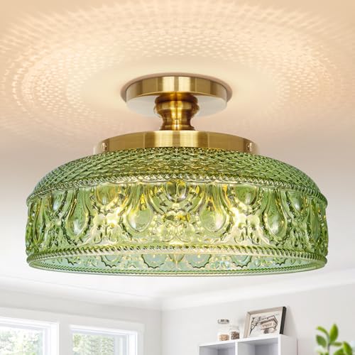 Lamomo Semi Flush Mount Ceiling Light, Upgraded Larger Green Hallway