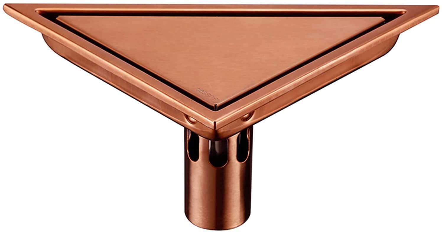 Scarico Doccia, Scarico a Pavimento in Acciaio Inox per Bagno, Scarico a Pavimento con Inserto in Piastrelle triangolari, Scarico Doccia con griglia Rimovibile, Filtro raccogli-Capelli, Oro Rosa