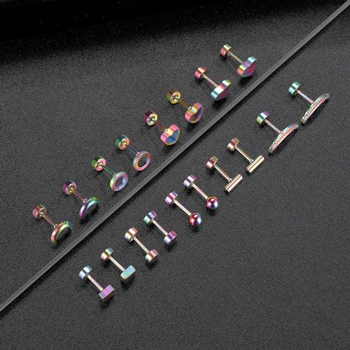 Surgical Stainless Steel Stud Earrings for Women Hypoallergenic White Gold Plated Screw Flat Back Earring Set For Men Trendy Multiple Styles Earrings(9 Pairs) ﻿4