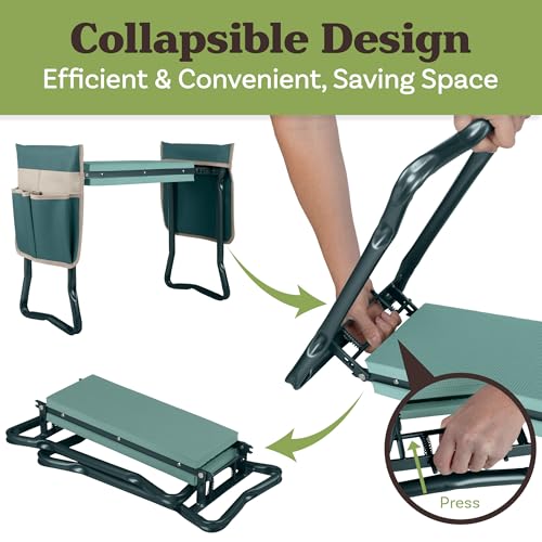 Garden Kneeler and Seat - 2-in-1 Foldable Garden Kneeling Pad and Stool with Removable Pockets for Gardening Tools - Gardening Gifts for Women, Mom, Dad, Seniors or Grandparents by Pure Garden (Green)