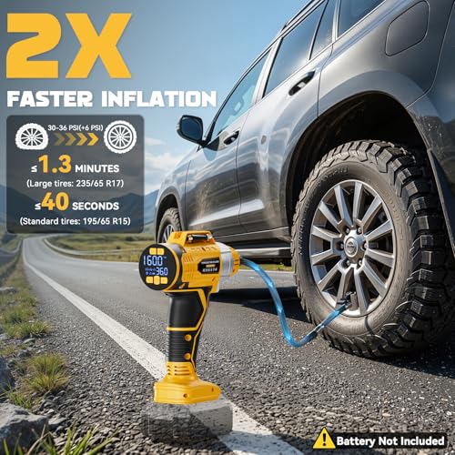 Image of 2X Faster 160PSI Cordless Tire Inflator Compatible with Dewalt 20V Battery