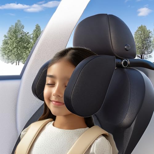 Goodatech Reposacabezas Coche Ajustable 360° Cuero Transpirable - Almohada de Viaje para Cabeza y Cuello, Adultos y Niños (Negro)