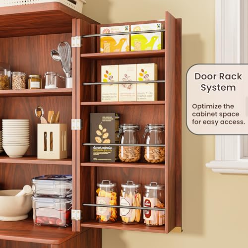 Image of Ball & Cast 72″ Fluted Pantry Cabinet,Versatile Wood Storage Cabinet with 4 Adjustable Shelves,6 Door Shelves,Moden Kitchen Cabinet w /Anti-Tip Safety for Kitchen,Dining Room,Living Room,Walnut