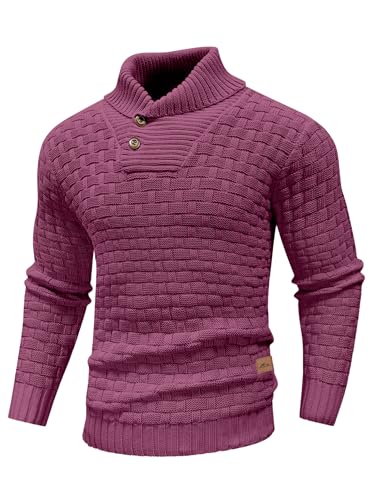 Mens Casual Pullover Fall Winter Turtleneck Cable Knit v Neck Fisherman Waffle Sweater
