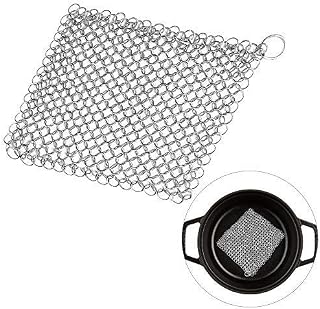 Cast Iron Chainmail Scrubber, Non-Scratch, Stainless Steel Mesh Scourer for Skillets,Griddles,Pans or Woks, Dutch Oven, Multifunction Cookware Cleaner