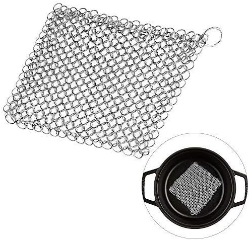 Cast Iron Chainmail Scrubber, Non-Scratch, Stainless Steel Mesh Scourer for Skillets,Griddles,Pans or Woks, Dutch Oven, Multifunction Cookware Cleaner
