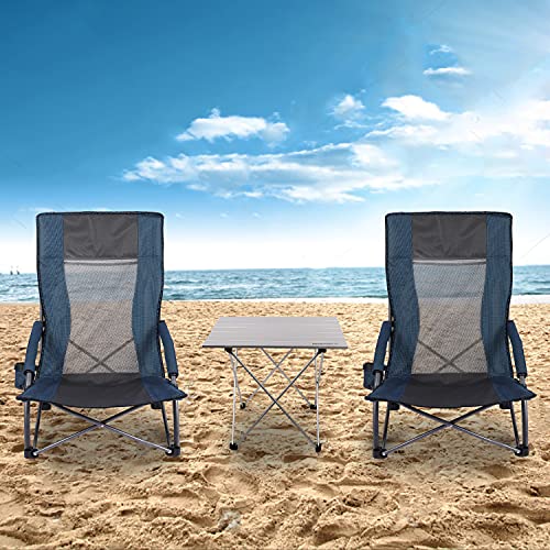 Redcamp Beach Chairs For Adults,Folding High Mesh Reclining Back Chair With Cup Holder For Camping Lawn Outdoor Travel, Navy #TOP1