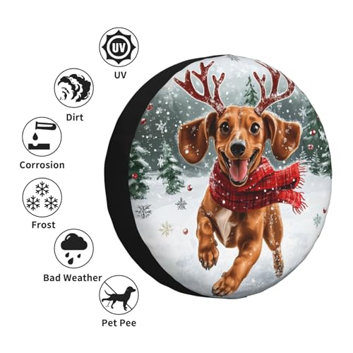 Image of Christmas Dog Spare Tire Cover Winter Weatherproof Universal Wheel Protectors Christmas New Year Wheel Covers for Rv Camper Travel Trailer SUV Truck 17 Inch Holiday Xmas Decor