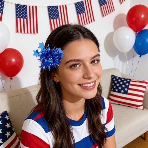 6 pack de pinzas de cabello Independence Day rojo azul y blanco miniatura 5