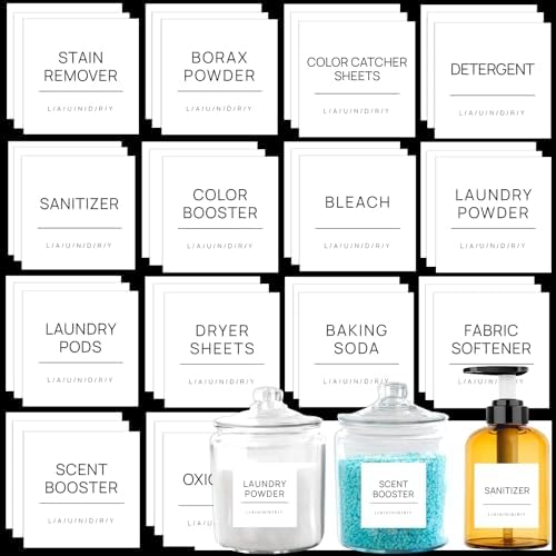 Black Laundry Labels for Jars, 136 Home & Laundry Stickers