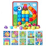 Button Art Toys for Toddlers, Geekper Color Matching Mosaic Pegboard, Early Learning Educational Toys for 3, 4, 5, 6 Year Old Kids Boys and Girls, 10 Pictures and 46 Buttons