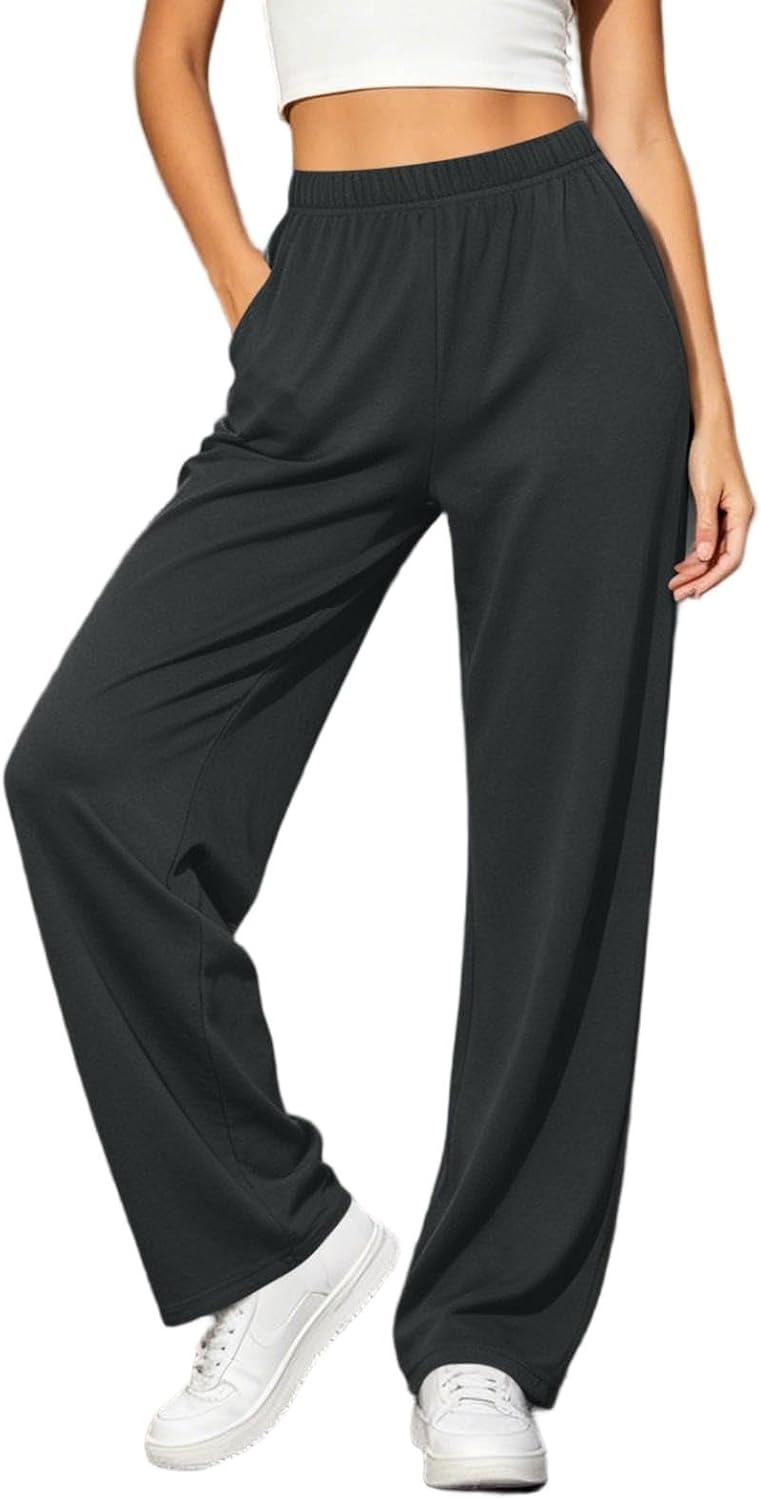 Women's Casual Pull On Pants with Pockets Elastic Waist Straight Leg Work Trousers Lightweight Slacks Trendy Joggers