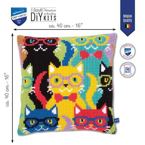 Kit de coussin au point de croix chats drôles Vervaco 40x40 cm