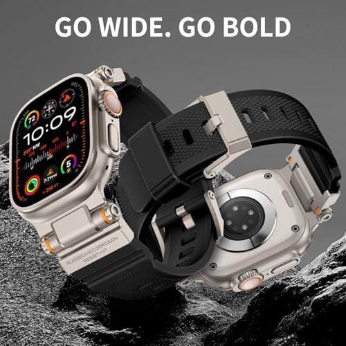 Image of FOAMUNOC Rugged Band Compatible with Apple Watch Ultra 3 /2 /1 Band 49mm /46mm /45mm /44mm /42mm, Metal Connector with Strap for iWatch Ultra Series 11 /10 /9 /8 /7 /6 /SE3 /SE2 /SE /5 /4 /3 /2 /1, Black /Titanium