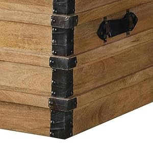 Benjara 39 Inch Farmhouse Storage Trunk Chest, Molded Trim, Leather Handles, Brown and Black Benjara 39 Inch Farmhouse Storage Trunk Chest Molded Trim Leather Handles Brown and Black